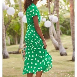 Boden Dress Carey Polka Dot Midi 16/18R Emerald Green and White